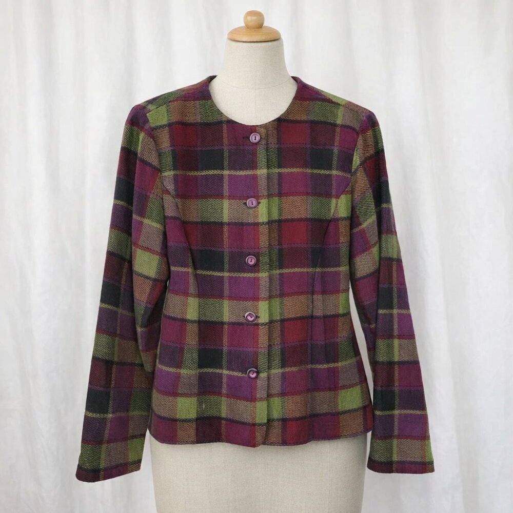 Sag Harbor Blazer Plaid Classic Preppy Academia Sz 12 Retro Quiet Luxury preppy